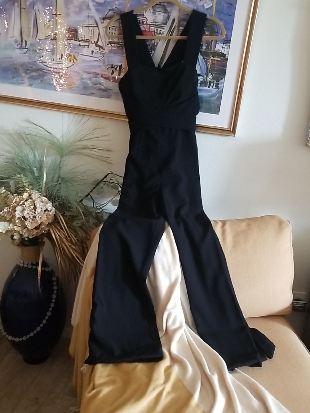 foxiedox Black Wide-Leg Jumpsuit with V-Neck Straps